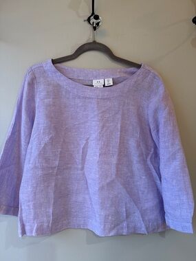 H by Halston Soft Lavender Boatneck 100% Linen Top size large L